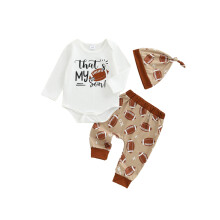 (12-18 Months, White) Baby-Jungen-Herbst-Fußball-Outfit, 3-teiliges Set und Mütze.