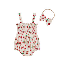 (12-18 Months, White) Pelele de verano sin mangas con estampado de frutas para bebé niña y diadema.
