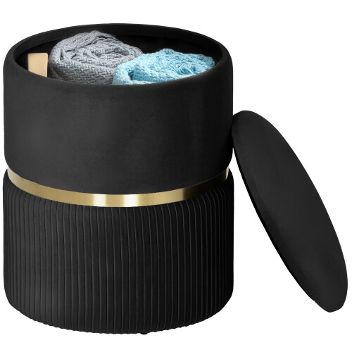 Homcom (Black) HOMCOM Round Pouffe Storage Footstool with Hidden Space 1