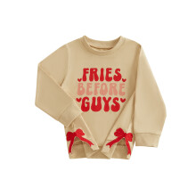 (3-4 Years, Khaki) Kids Girls Boys Sweatshirts Bow Lips/Heart Letter Print Crew Neck Long Sleeve Toddler Pullovers Valentine's Day Clothes Tops