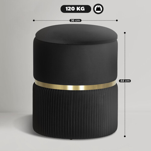 Homcom (Black) HOMCOM Round Pouffe Storage Footstool with Hidden Space 2