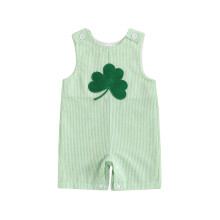 (3-6 Months, Green) Baby Boy Striped Tank Romper Clover Embroidery Sleeveless Bodysuit Irish Clothes