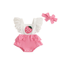 (12-18 Months, Pink) Conjunto de verano para bebé niña: vestido corto con estampado de cuadros y mangas abullonadas, incluye diadema.