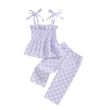 (18-24 Months, Purple) Pienen tytön ruudullinen kpl kesäasu