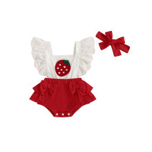 (0-3 Months, Red) Conjunto de verano para bebé niña: vestido corto con estampado de cuadros y mangas abullonadas, incluye diadema.