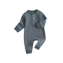 (3-6 Months, Blue) Mono de otoño para bebé, mono largo de color liso con manga larga y estampado de gofres.