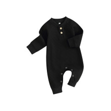 (0-3 Months, Black) Mono de otoño para bebé, mono largo de color liso con manga larga y estampado de gofres.