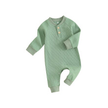 (3-6 Months, Green) Mono de otoño para bebé, mono largo de color liso con manga larga y estampado de gofres.
