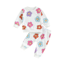 (0-6 Months, Multi-color) Kislány 2 db-os őszi ruhák, hosszú ujjú, masnis/virágmintás pulóver + nadrág szett, kisgyermek ruhák