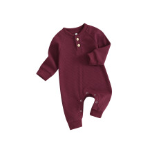 (6-9 Months, Red) Mono de otoño para bebé, mono largo de color liso con manga larga y estampado de gofres.