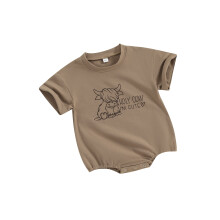 (12-18 Months, Light Brown) Mono de verano para bebé con estampado de vaca, manga corta. Ideal para niños y niñas. Ropa adorable.