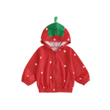 (9-12 Months, Red) Rood herfstjasje met capuchon voor kleine meisjes, lange mouwen, ritssluiting, aardbeienjasje