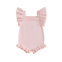 (12-18 Months, Pink) Baby Mädchen Rüschenstrick-Strampler mit modischer Schleifenstickerei und Flügelärmeln