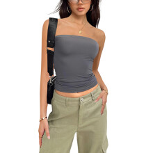 (L, Gray) Women Tube Top, Strapless Backless Solid Slim Fit Summer Ladies Vest for Club Party