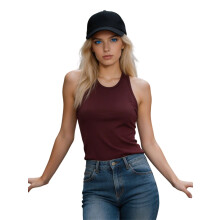 (M, Chocolate) Women's Summer Halter Tops Stylish Solid Color Back Knot Casual Backless Sleeveless Vest