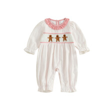 (0-3 Months, Pink) Baby-Mädchen-Strampler mit Weihnachtsmann-/Lebkuchenmotiv, gesmoktem Langarm-Weihnachtsoverall