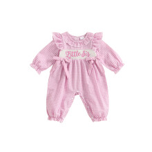 (3-6 Months, Style 1) Mono de otoño a cuadros para niña pequeña, mono de manga larga con cuello de muñeca y letras bordadas
