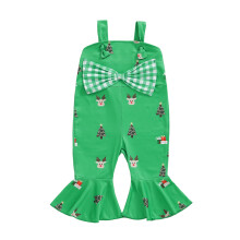 (2-3 Years, Green) Weihnachtsoverall für Babys, locker geschnitten, mit Print, Schleife, Rüschen, ärmellos, Latz