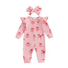 (3-6 Months, Pink) Neugeborenes Mädchen Strampler mit Rüschen, langen Ärmeln und Blumenmuster, passendem Stirnband, Herbst-Outfit