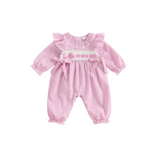 (12-18 Months, Style 3) Kislány őszi kockás, hosszú ujjú, babagalléros, betűs, hímzett overall