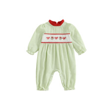 (3-6 Months, Green) Baby-Mädchen-Strampler mit Weihnachtsmann-/Lebkuchenmotiv, gesmoktem Langarm-Weihnachtsoverall