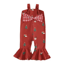 (2-3 Years, Red) Weihnachtsoverall für Babys, locker geschnitten, mit Print, Dekoschleife, Rüschen, ärmellos, ausgestellter Latz