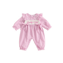 (12-18 Months, Style 2) Kislány őszi kockás, hosszú ujjú, babagalléros, betűs, hímzett overall