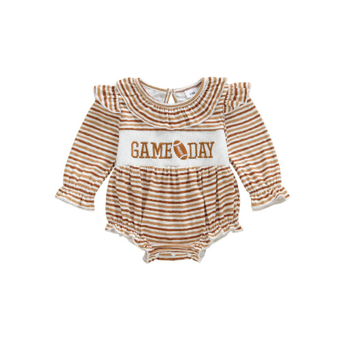 (6-12 Months, Brown) Μωρό κορίτσι ριγέ μακριά μανίκια