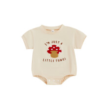 (6-12 Months, Beige) Mono de verano para bebé niño, manga corta, cuello redondo, pelele bordado con letras y setas.