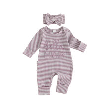 (0-3 Months, Lavender) Baby-Mädchen Herbst-Strampler mit inkl. Schleifen-Haarreif
