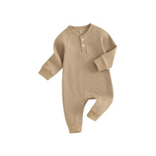 (9-12 Months, Khaki) Mono de otoño para bebé, mono largo de color liso con manga larga y estampado de gofres.