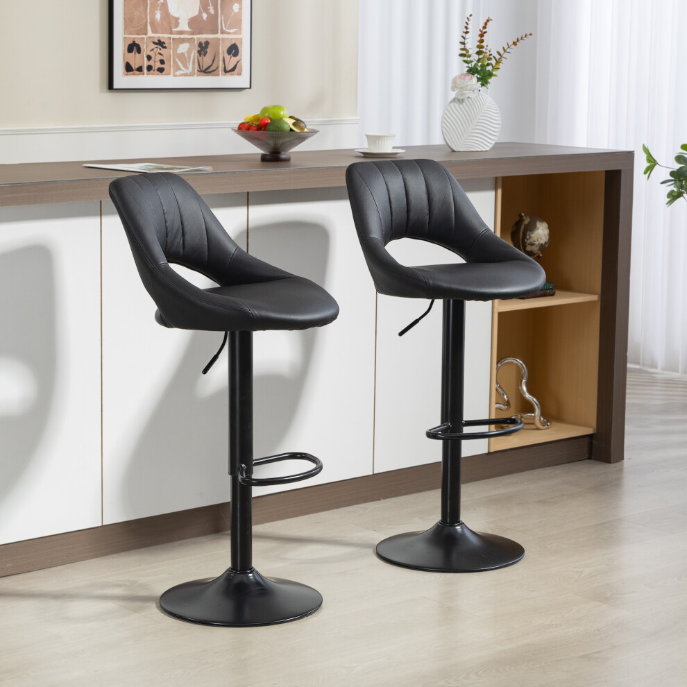 Homcom Barstools Set Of 2, Dining Stools With Backrest And Footrest, Black