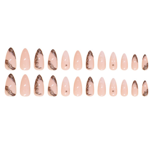 Pink Line-Printed False Nails, Reusable & Charming 1