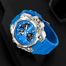 Orologio da uomo al quarzo con doppio display 52mm, 8 colori, retroilluminazione e cronometro