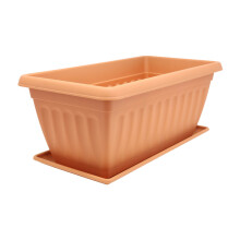 40cm Brown Window Box Planter & Drip Saucer Venetian Plastic Plant Pot Rectangle