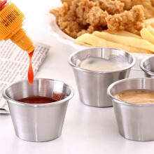 48 Paquetes de Tazas de Salsa para Condimentos de 1,5 Oz/45 Ml, Tazas de Salsa para Sumergir de Acero Inoxidable, Platos Reutilizables para
