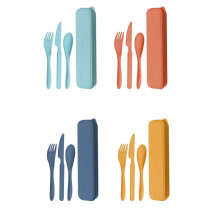 8 ensembles de couverts en paille de blé, ensemble d'ustensiles de portables réutilisables avec étui, cuillère couteau fourchette