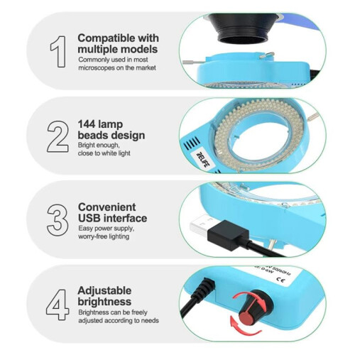 RELIFE Microscope Light Source with 144 Lamp Beads Strong Focusing, Adjustable Brightness , Convenient USB Interface 1