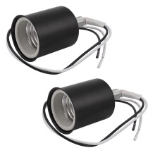 2X E27 Ceramic Screw Base Round LED Light Bulb Lamp Socket Holder Adapter Metal Lamp Holder with Wire Black