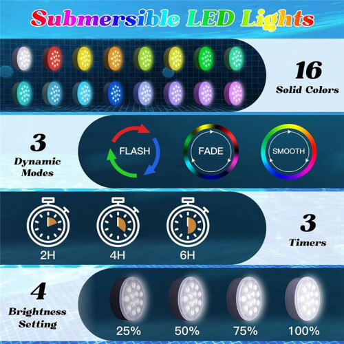 Rechargeable Submersible LED Pool Lights with Remote,Waterproof Floating Pond Light,Underwater Lights 2