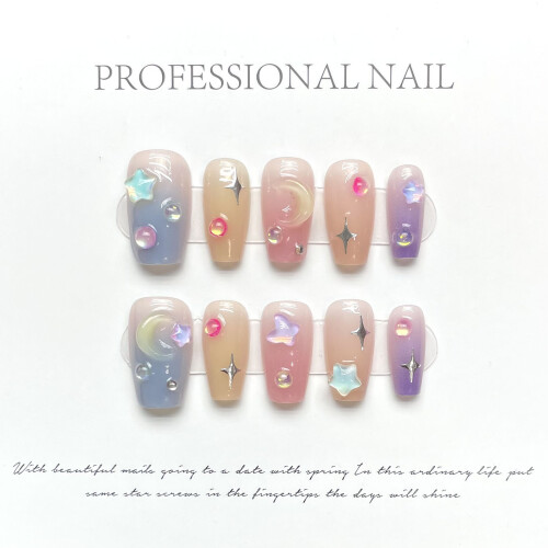 (XS) 10 Ongles Coffin Lune Étoile 1