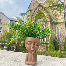 Cute Flower Pot/Face Flower Pot, for Indoor Plants, Girl Face Flower Pot Cute Lady Flower Pot,Brown