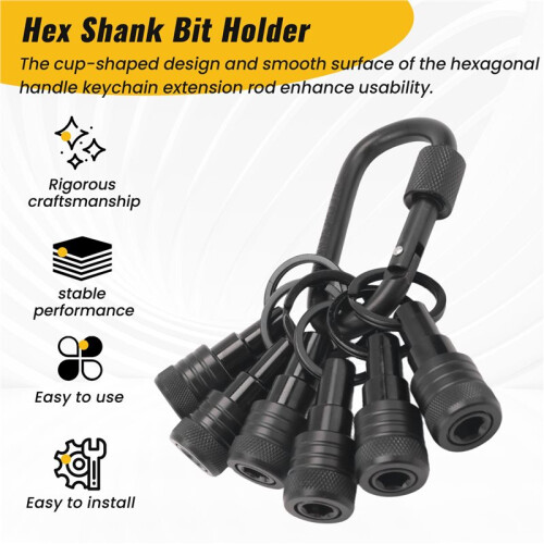 6PCS Bit Holders Keychain, 1/4 Inch Hex Shank Bit Holders, Quick-Change Design for Nut Driver, Screwdriver & Drill Bits 2