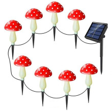 Solar Mushroom Lamp Waterproof Multi-Colored Mushroom LED Lamp for Christmas Halloween Garden Yard Lawn, 8PCS, Red