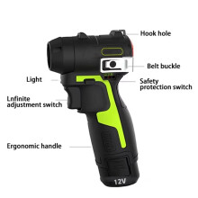 Rechargeable Cordless Blower 190W Max 130000rpm 2.4N for 12V Green Battery (Not Included) Screwdriver Power Tools