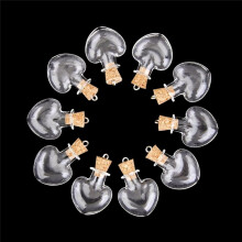 100Pcs Glas Korken Flaschen Glaeser Ampullen Wollen Flaschen Anhaenger Herz-Formular