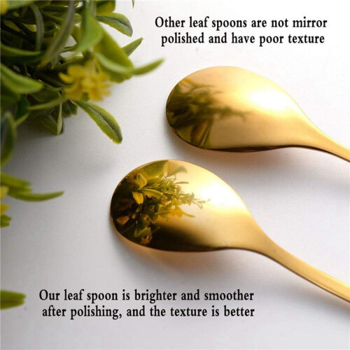 Dessert Spoon Fork Set,40 Pcs 4.7 Inch Cake Fork,Coffee Spoon, Gold Leaf Fruit Fork,(10 Spoon + 10 Fork) 2