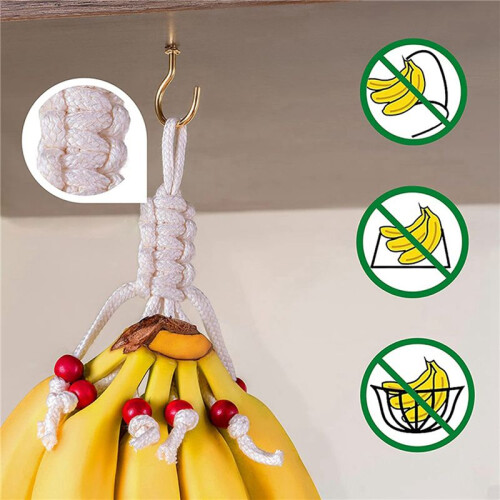 2X Macrame Fruit Hammock for Kitchen Under Cabinet,Veggie Hammock Fruit Holder Net and Hook for Hanging Fruit Basket 1