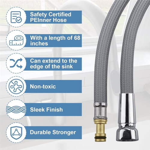 Pull Down Hose Kit 150259 Replace for Moen Kitchen Faucet Part 187108 150259 159560, 68" Quick Connect Hose 2
