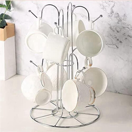 2X Cup Drying Rack with 8 Hooks Drainer Mug Tree Mug Organizer for Home Desktop 2
